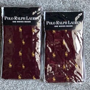 2 Polo Ralph Lauren Mens Woven Boxers Size 40 Burgundy w/Logo New with Tags